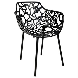 LeisureMod Devon Modern Indoor Outdoor Aluminum Dining Armchair Black