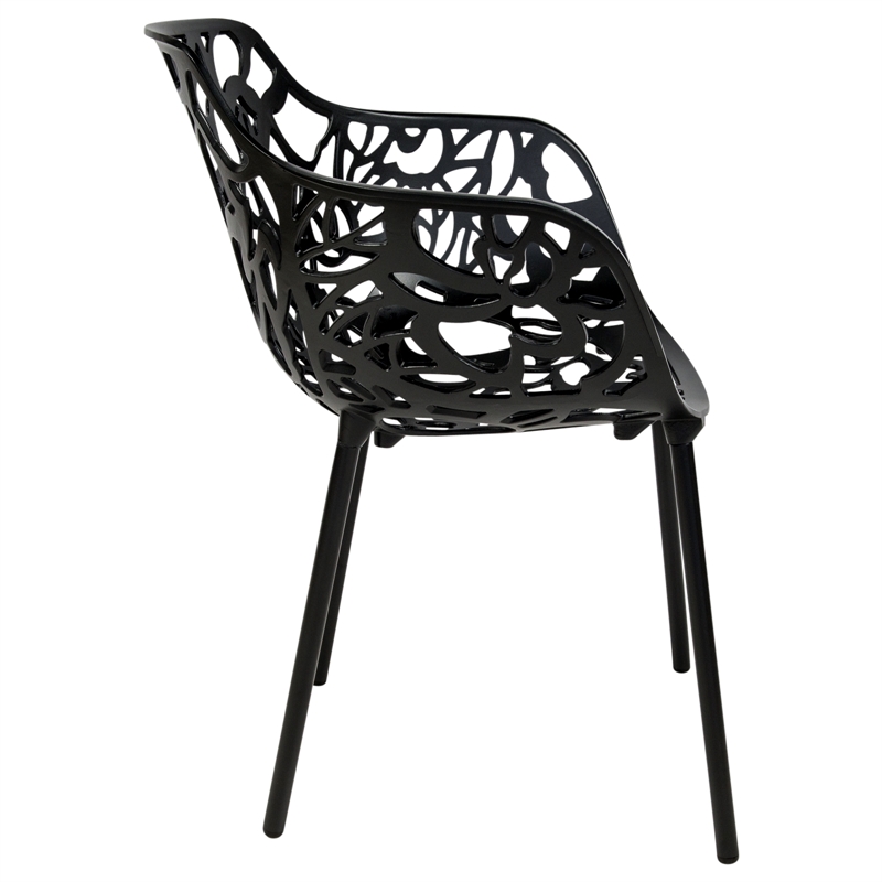 LeisureMod Devon Modern Indoor Outdoor Aluminum Dining Armchair Black Set of 4