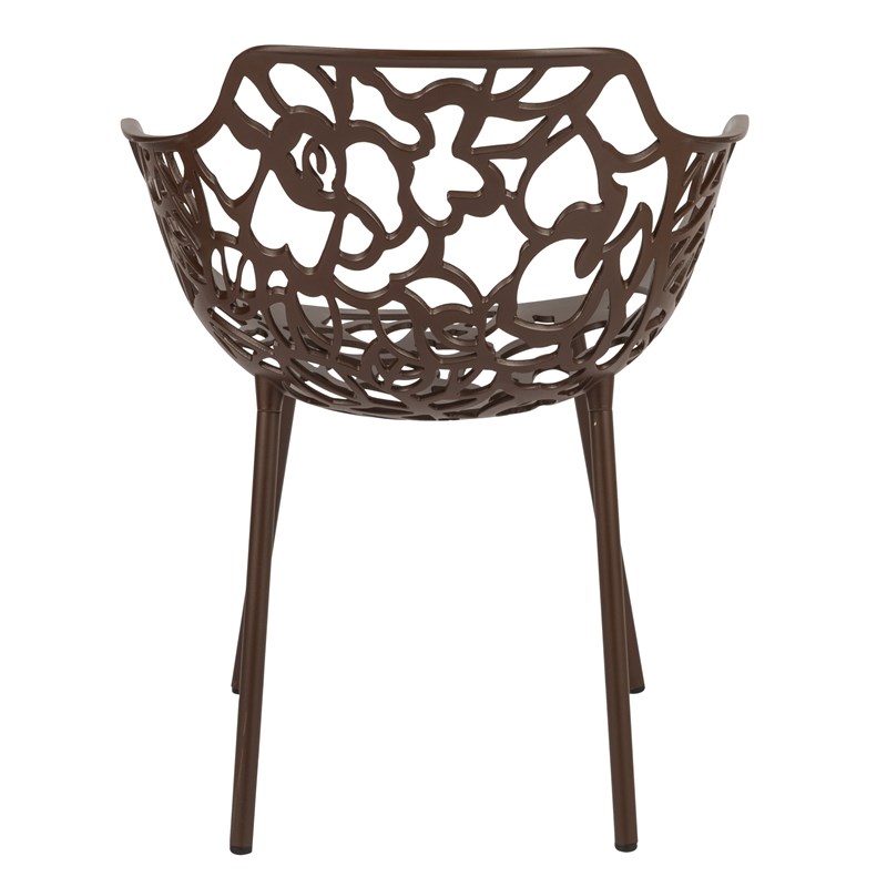 LeisureMod Devon Modern Indoor Outdoor Aluminum Dining Armchair Brown