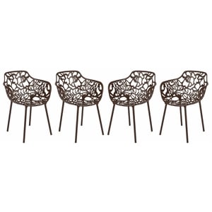 LeisureMod Devon Modern Indoor Outdoor Aluminum Dining Armchair Brown Set of 4