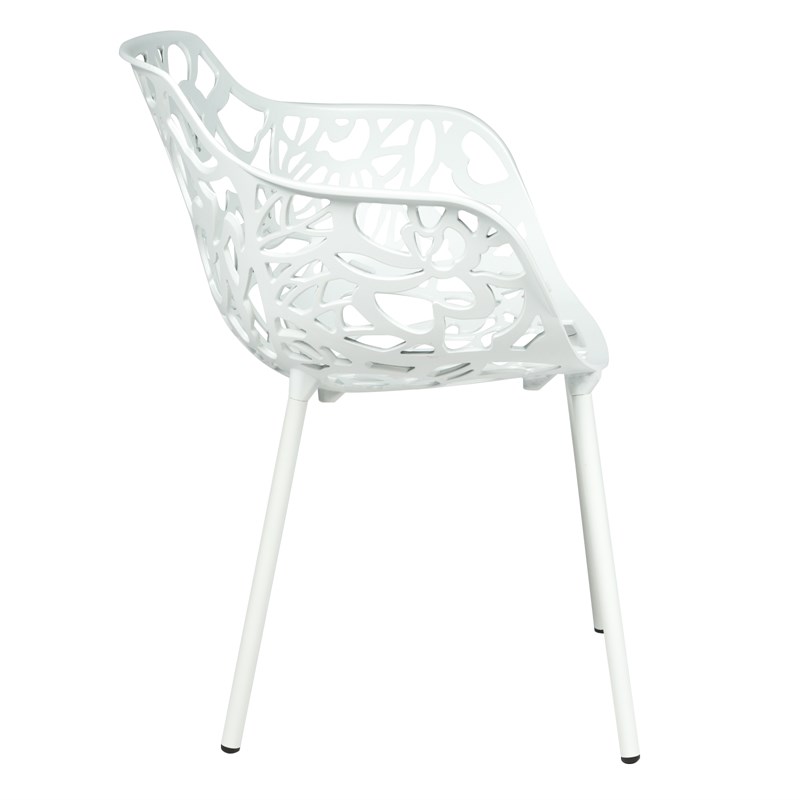 LeisureMod Devon Modern Indoor Outdoor Aluminum Dining Armchair White Set of 4
