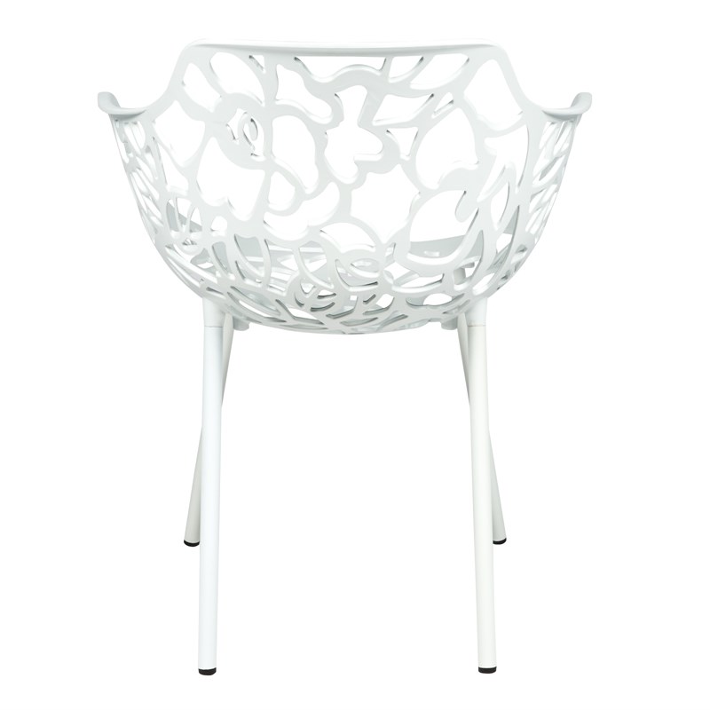 LeisureMod Devon Modern Indoor Outdoor Aluminum Dining Armchair White Set of 4