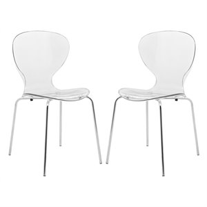 LeisureMod Oyster Dining Side Chair With Strong Metal Legs in Clear Set of 2