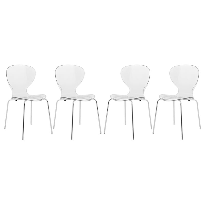 LeisureMod Oyster Dining Side Chair With Strong Metal Legs in Clear Set of 4