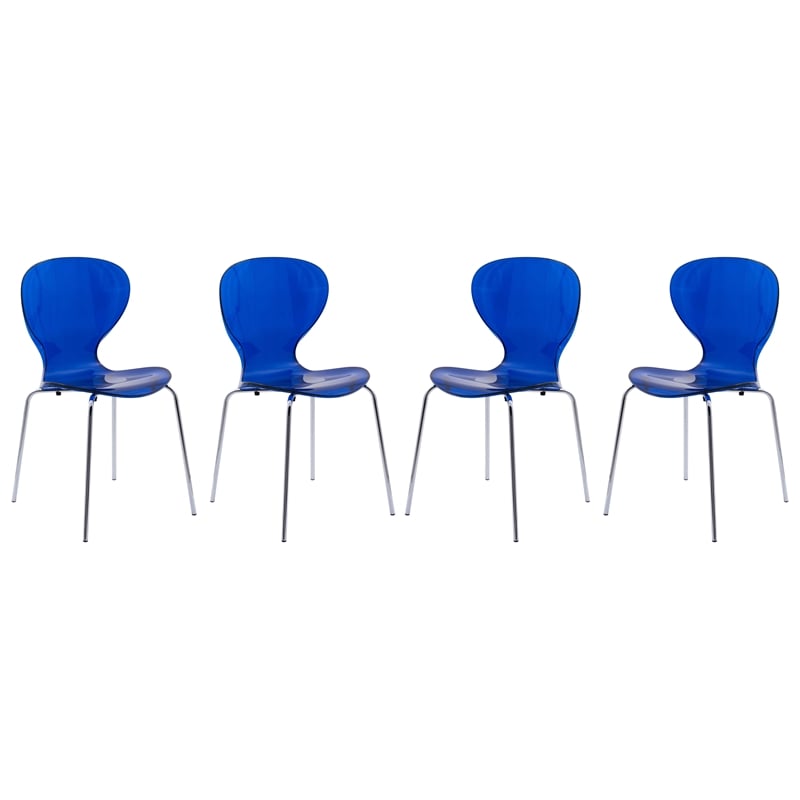 LeisureMod Oyster Dining Side Chair With Strong Metal Legs in Blue Set of 4