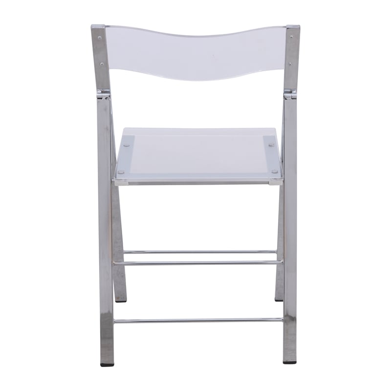 LeisureMod Modern Menno Acrylic Chrome Dining Folding Chair in Clear Set of 2