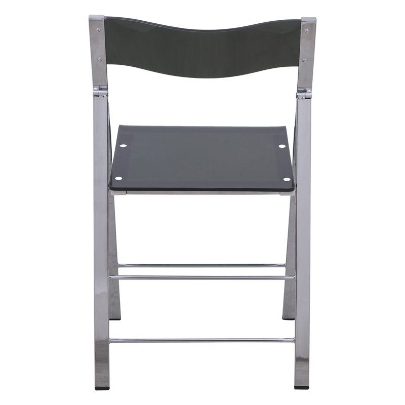 LeisureMod Modern Menno Acrylic Chrome Dining Folding Chair in Black