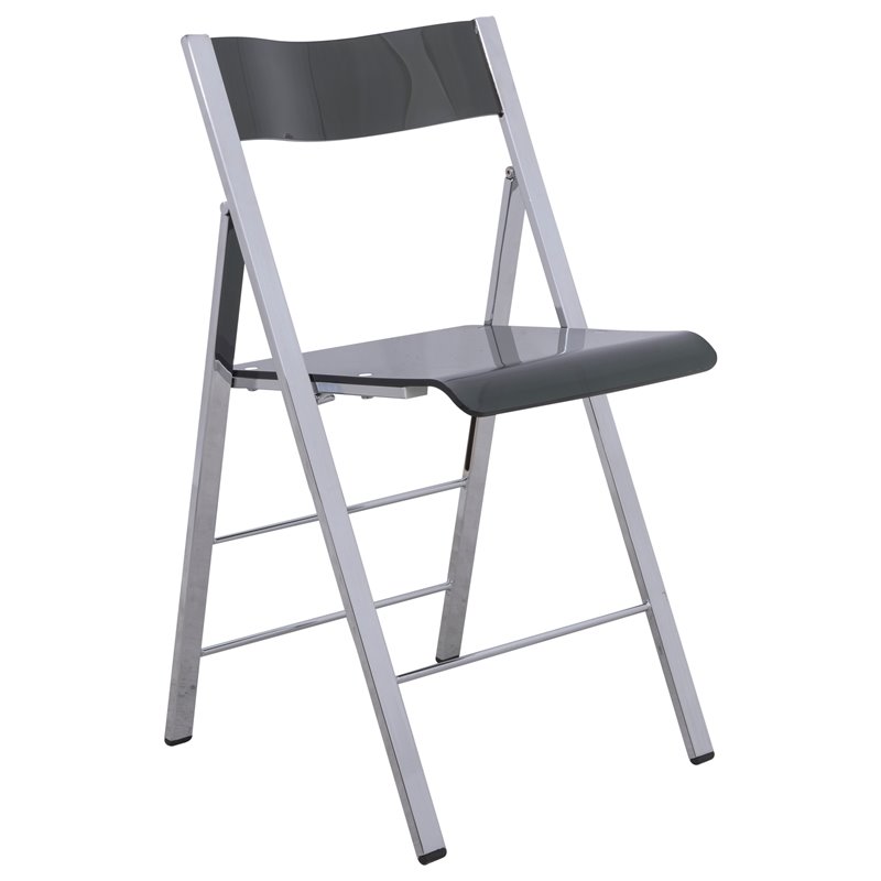 LeisureMod Modern Menno Acrylic Chrome Dining Folding Chair in Black