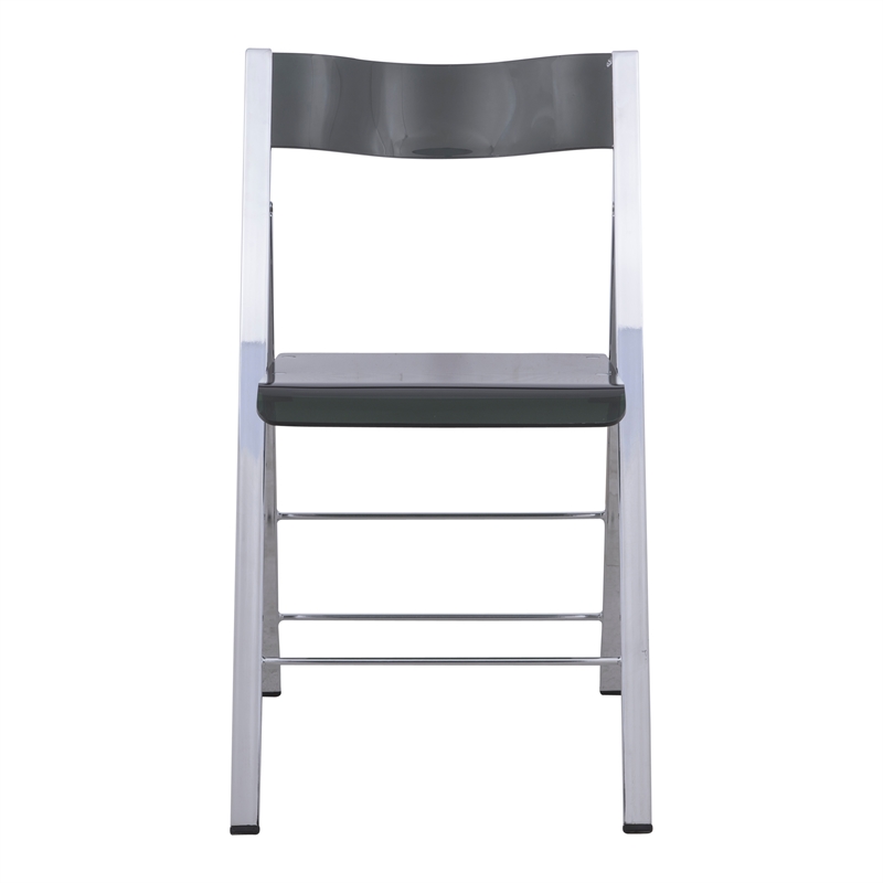 LeisureMod Modern Menno Acrylic Chrome Dining Folding Chair in Black Set of 4
