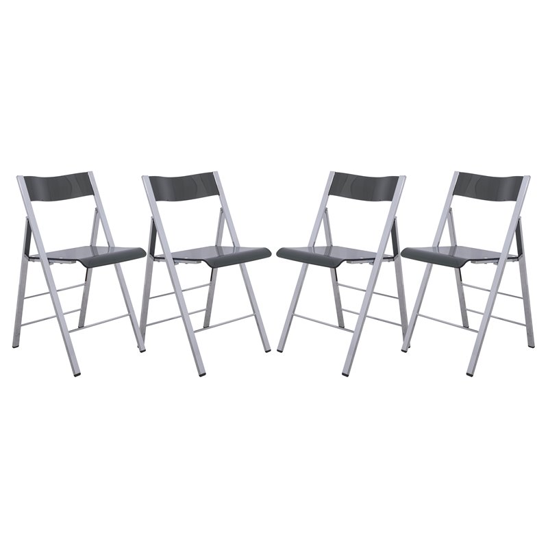 LeisureMod Modern Menno Acrylic Chrome Dining Folding Chair in Black Set of 4