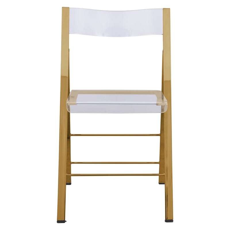 LeisureMod Modern Menno Acrylic Gold Dining Folding Chair in Clear Set of 2