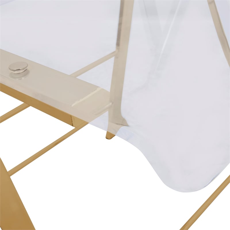 LeisureMod Modern Menno Acrylic Gold Dining Folding Chair in Clear Set of 2
