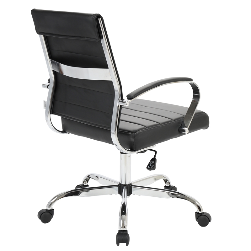 LeisureMod Upholstered Leather Office Chair with Swivel and Tilt in Black