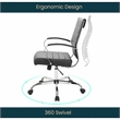 LeisureMod Upholstered Leather Office Chair with Swivel and Tilt in Black
