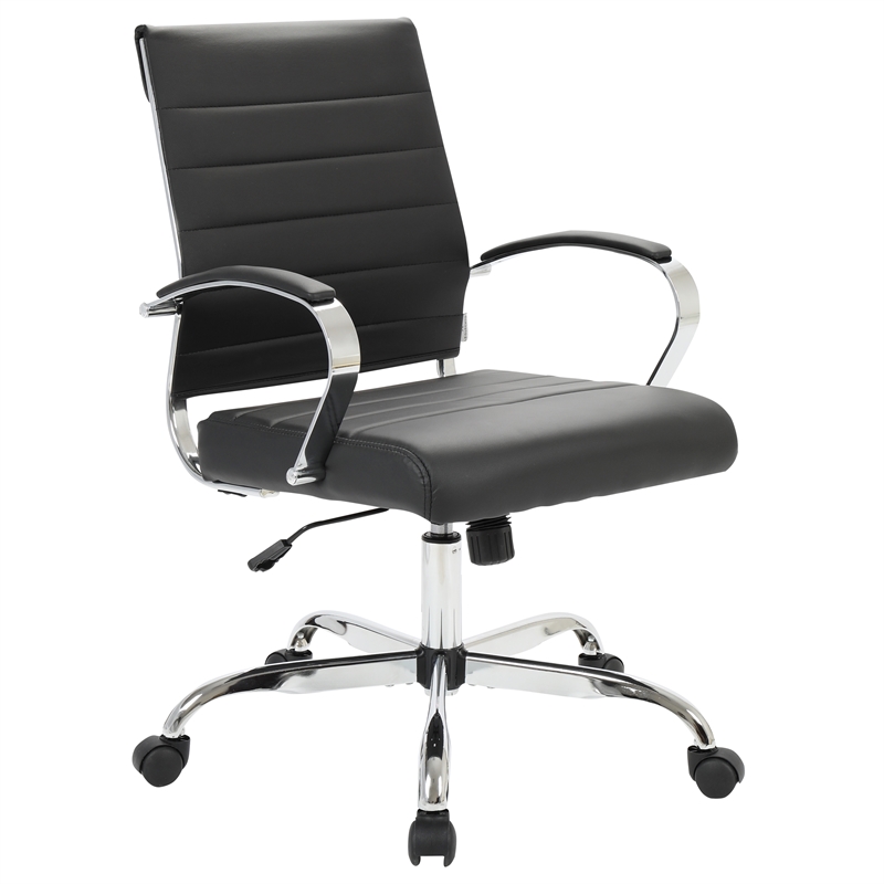 LeisureMod Upholstered Leather Office Chair with Swivel and Tilt in Black