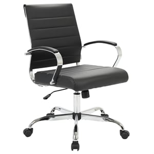 LeisureMod Upholstered Leather Office Chair with Swivel and Tilt in Black