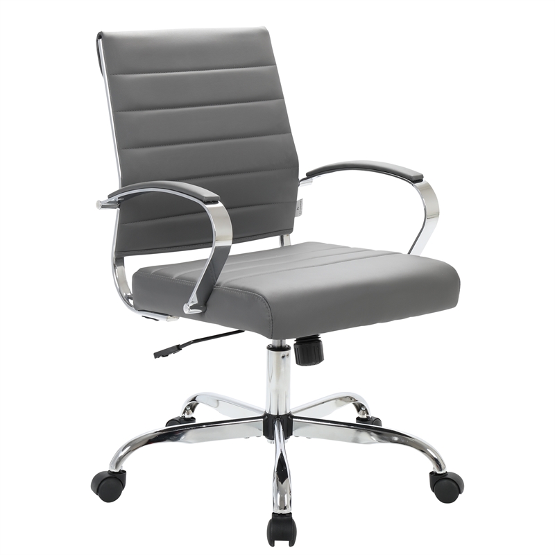 LeisureMod Benmar Modern Leatherette Executive Swivel Office Chair in Grey