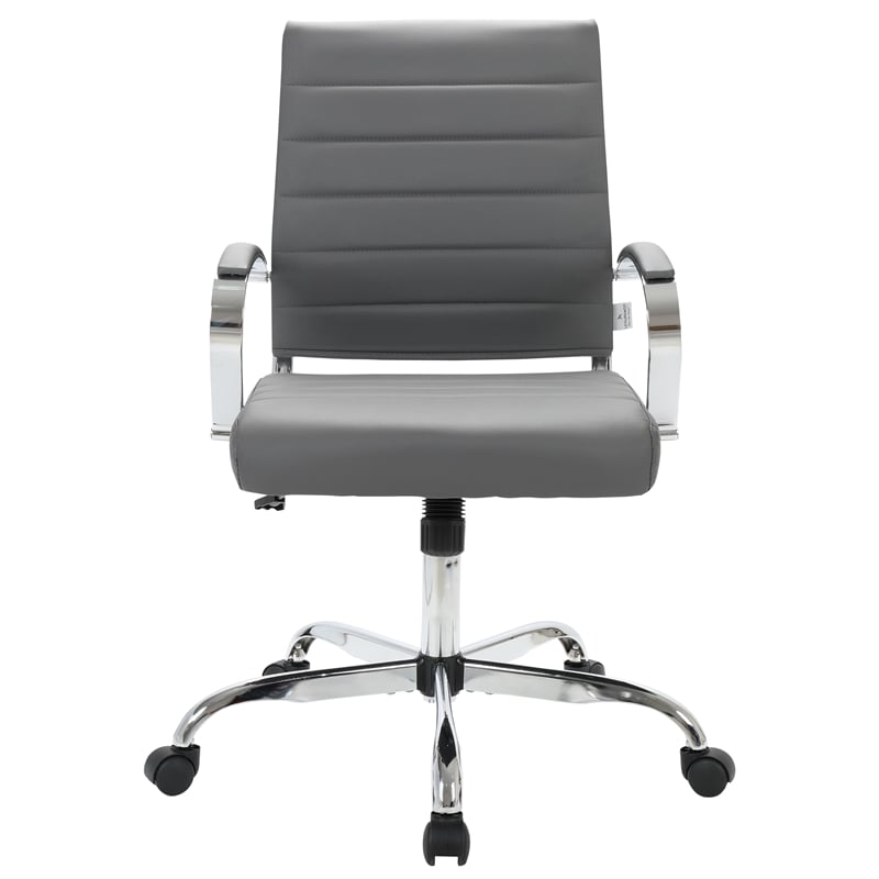 LeisureMod Benmar Modern Leatherette Executive Swivel Office Chair in Grey