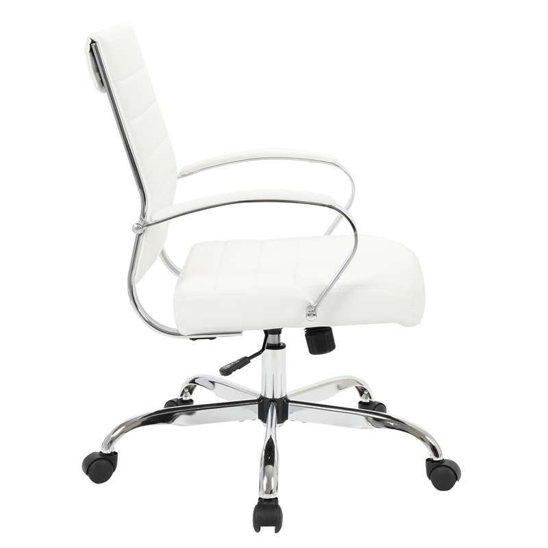 LeisureMod Upholstered Leather Office Chair with Swivel and Tilt in White