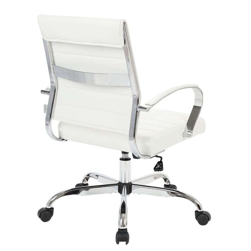 LeisureMod Upholstered Leather Office Chair with Swivel and Tilt in White