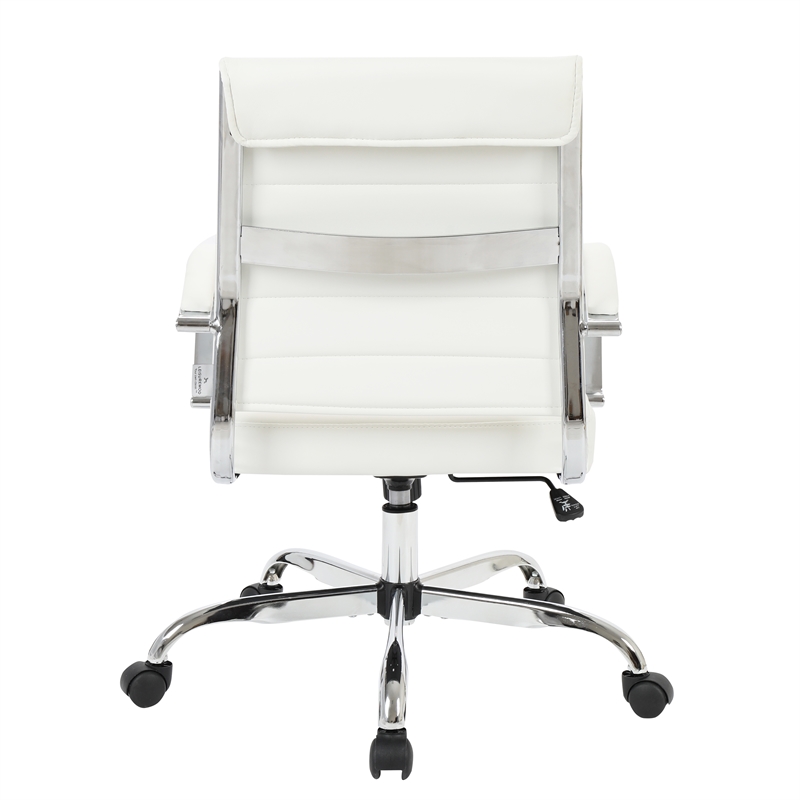 LeisureMod Upholstered Leather Office Chair with Swivel and Tilt in White