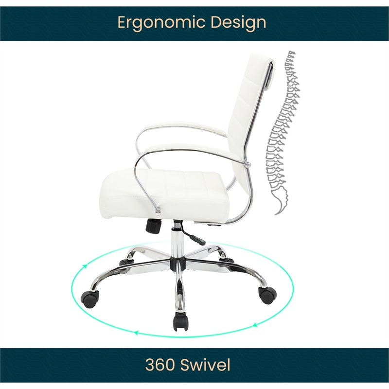 LeisureMod Upholstered Leather Office Chair with Swivel and Tilt in White