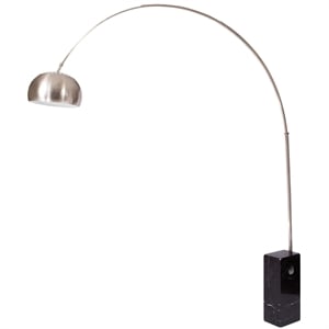 LeisureMod Modern Arco Stainless Steel Floor Lamp with Marble Cube Base in Black
