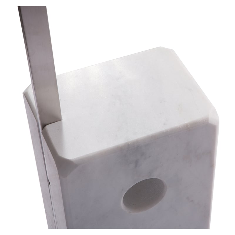LeisureMod Modern Arco Stainless Steel Floor Lamp With Marble Cube Base in White