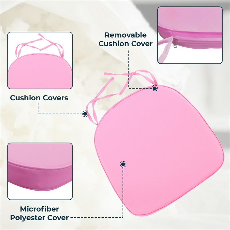LeisureMod Modern Dining Chair Fabric Cushions With Ties in Pink