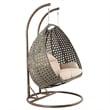 LeisureMod Outdoor Modern Wicker Hanging Double Egg Swing Chair in Beige