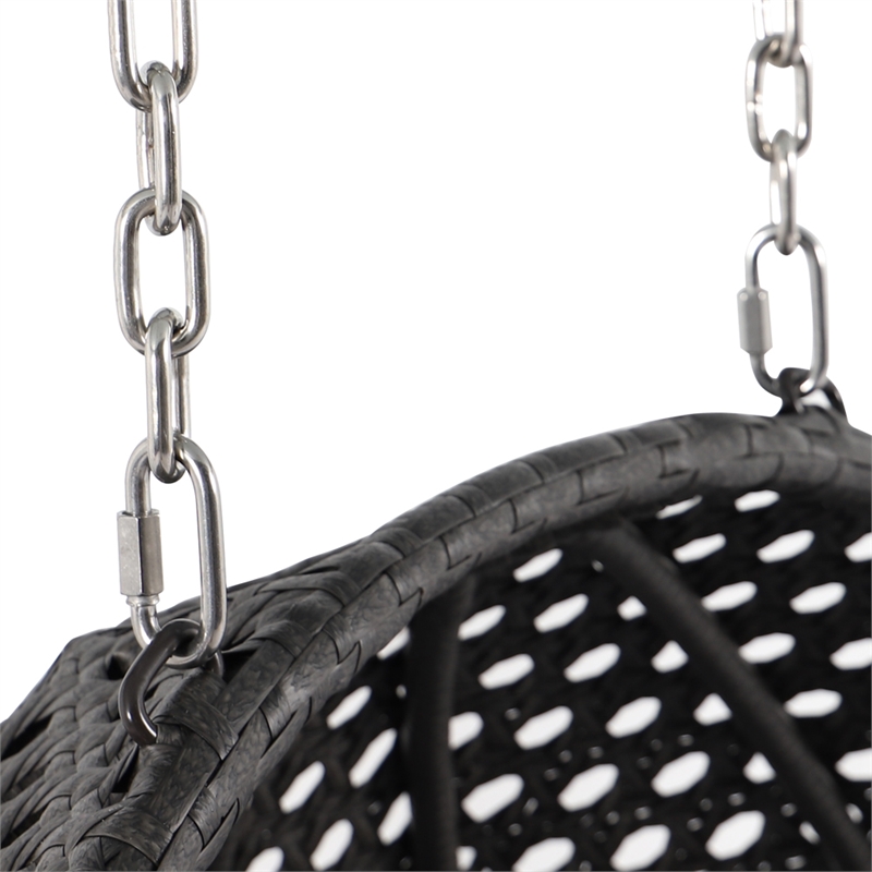 LeisureMod Outdoor Modern Wicker Hanging Double Egg Swing Chair in Charcoal Blue