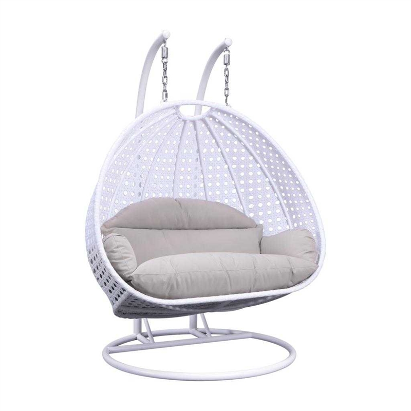 LeisureMod Outdoor Modern Wicker Hanging Double Egg Swing Chair in White