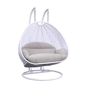 LeisureMod Outdoor Modern Wicker Hanging Double Egg Swing Chair in White