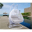 LeisureMod Outdoor Modern Wicker Hanging Double Egg Swing Chair in White