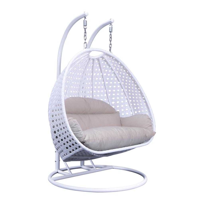 LeisureMod Outdoor Modern Wicker Hanging Double Egg Swing Chair in White