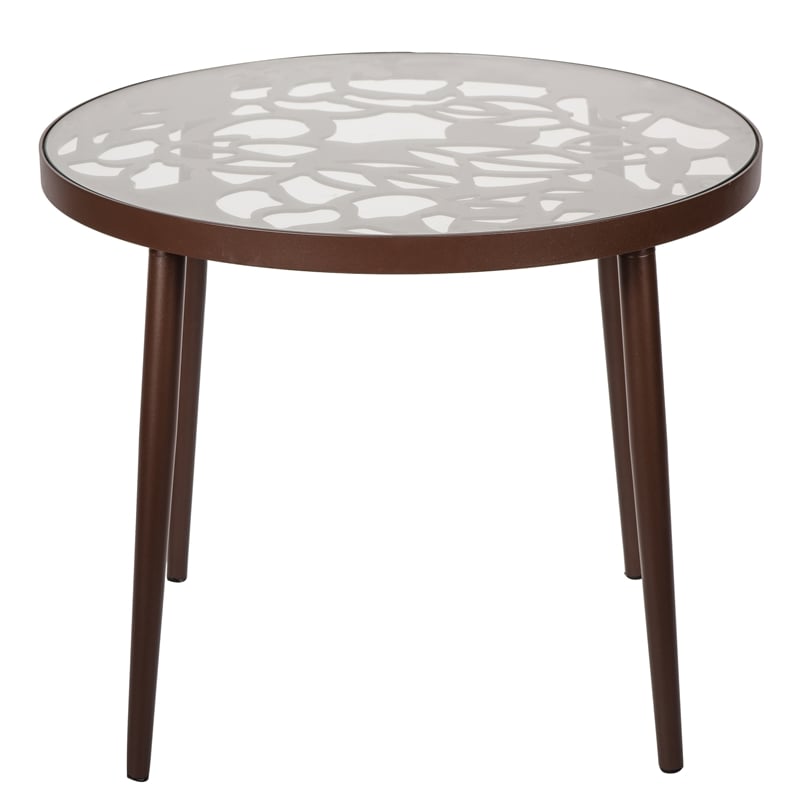 LeisureMod Devon Modern Glass Top Brown Aluminum Base Outdoor 23