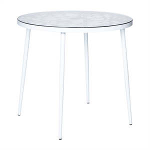 LeisureMod Devon Modern Glass Top Aluminum Base Outdoor 31.1&quot Bistro White Table