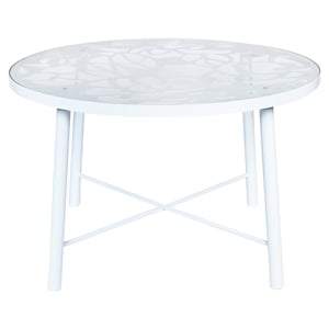 LeisureMod Devon Modern Glass Top White Aluminum Base Outdoor 47&quot Dining Table