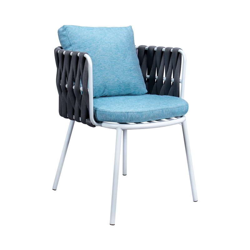 LeisureMod Spencer Rope Frame Outdoor Dining Chair With Cushions in Gray