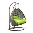 LeisureMod Outdoor Beige Wicker Hanging Double Egg Swing Chair in Light Green
