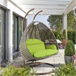 LeisureMod Outdoor Beige Wicker Hanging Double Egg Swing Chair in Light Green