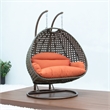LeisureMod Outdoor Beige Wicker Hanging Double Egg Swing Chair in Orange