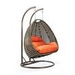 LeisureMod Outdoor Beige Wicker Hanging Double Egg Swing Chair in Orange