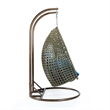 LeisureMod Outdoor Beige Wicker Hanging Double Egg Swing Chair in Blue