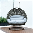 LeisureMod Outdoor Beige Wicker Hanging Double Egg Swing Chair in Light Gray