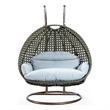 LeisureMod Outdoor Beige Wicker Hanging Double Egg Swing Chair in Light Gray