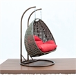 LeisureMod Outdoor Beige Wicker Hanging Double Egg Swing Chair in Red