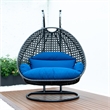 LeisureMod Outdoor Charcoal Wicker Hanging Double Egg Swing Chair in Blue