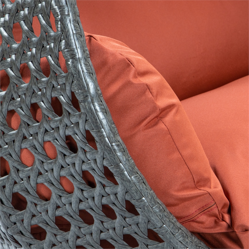 LeisureMod Outdoor Charcoal Wicker Hanging Double Egg Swing Chair in Dark Orange