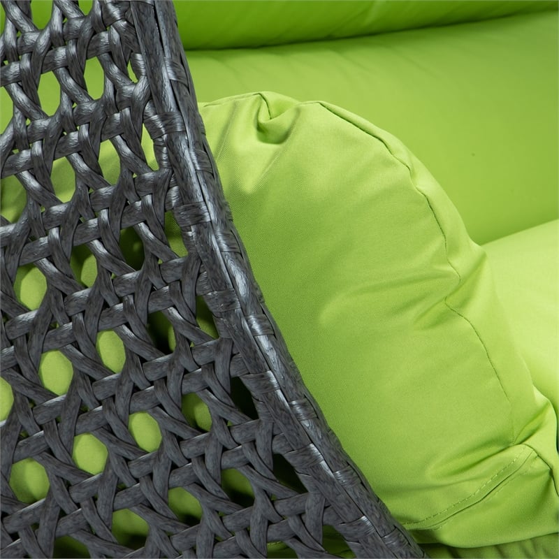 LeisureMod Outdoor Charcoal Wicker Hanging Double Egg Swing Chair in Light Green